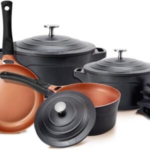 LE COOK Jogo de Panelas Antiaderente Cerâmica Preto 4 Peças Caçarolas 20cm e 24cm, Panela 18cm e Frigideira 24cm com Cabos Destacáveis Alças de Silicone Alta Performance