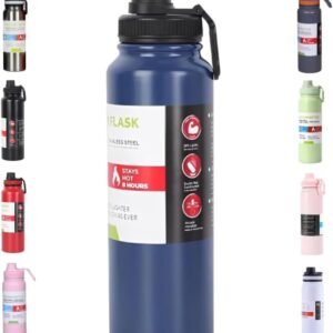 Garrafa de Água Térmica Inox 800ml Esportiva com Alça Parede Dupla Isolada a Vácuo Antivazamento Garrafinha Academia Fitness Corrida Esportes Escritório – Premium (Azul)