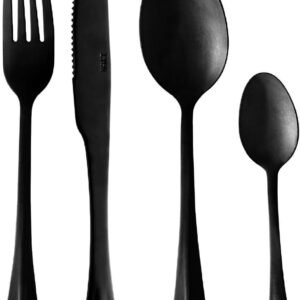 LYOR Faqueiro de Aço Inox Positano Preto 24 Peças – Jogos de Talheres – Mesa Posta – Utensílios de Cozinha, Enxoval, Casamento, Decoração