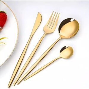 Conjunto de Talheres 24 Peças Aço Inoxidável – Acabamento Premium – Sofisticado e Luxuoso – Nas Cores Dourado e Prata (Dourado)
