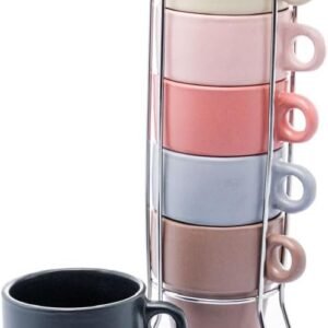 WOLFF – Conjunto 6 Xícaras de Café Empilháveis de Cerâmica com Suporte Coloridas 90ml WOLFF – Conjunto 6 Xícaras de Café Empilháveis de Cerâmica com Suporte Coloridas 90ml