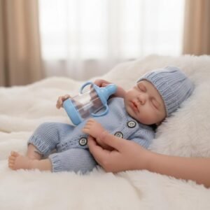 Bebe Reborn Silicone Sólido Boneco Bebe Reborn Realista Menino 30cm Macio Presentes para Infantil (Menino Olhos Fechados)