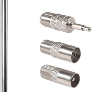 Antena Telescópica FM 75 Ohm Antena FM Tipo F Plugue Macho com 3 peças de Conector para Receptor Estéreo de Rádio AM FM Interno