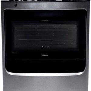 Fogão Consul 5 bocas cor Inox com mesa de vidro e grade de ferro fundido – CFS5VAR BIVOLT