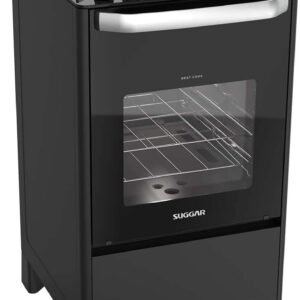 SUGGAR FOGÃO BEST GRILL PRETO 220V MESA DE VIDRO 4 BOCAS GRILL NO FORNO TRIPLA CHAMA TREMPES FERRO FUNDIDO FGV407PT2