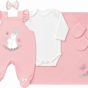 Saída Maternidade Menina 05 Peças Ternura Jardineira Roupa de Bebê Menina