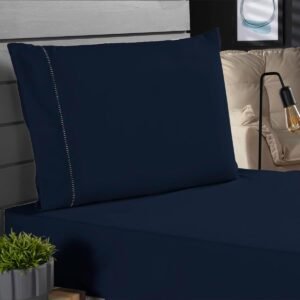 Jogo de Cama Classic Solteiro Percal 400 Fios Ponto Palito 02 Peças, Antiácaro, Anti-pilling com Toque Macio – Azul Marinho