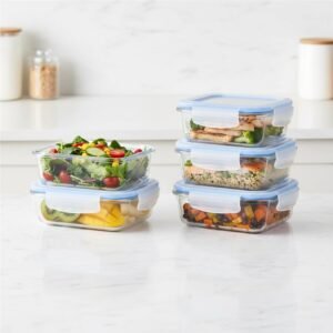 Conjunto 6 Potes 640ml Vidro Hermético 4 Travas Marmita Refratario Fit Microondas Freezer Tampa Hermetica Retangular