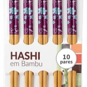 Kit 10 Pares Hashi Bambu 24cm Estampa Tradicional Palito Japonês Sushi Cozinha Oriental