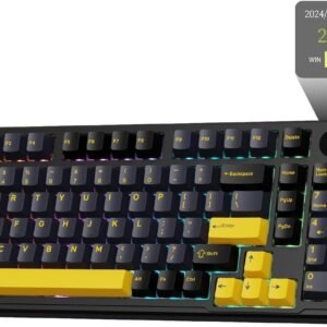 Teclado mecânico sem fio ATTACK SHARK X98PRO, 2,4 GHz/USB-C/BT5.0, teclado personalizável com teclas hot-swappable, teclado mecânico para jogos de PC com impressão lateral em PBT (preto e amarelo) Teclado mecânico sem fio ATTACK SHARK X98PRO, 2,4 GHz/USB-C/BT5.0, teclado personalizável com teclas hot-swappable, teclado mecânico para jogos de PC com impressão lateral em PBT (preto e amarelo)