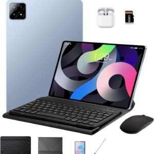 DIVENT-Tablet 3 em 1 com estojo/teclado/mouse/cartão de memória, 10,1 polegadas, Android 14, 16GB de RAM + 512GB de ROM, câmera de 8MP + 16MP, GPS, Bluetooth, bateria de 8800mAh,Wi-Fi Edition (Azul)