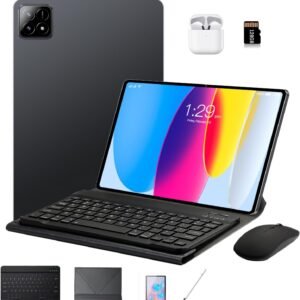 DIVENT-Tablet 3 em 1 com estojo/teclado/mouse/cartão de memória, 10,1 polegadas, Android 14, 16GB de RAM + 512GB de ROM, câmera de 8MP + 16MP, GPS, Bluetooth, bateria de 8800mAh,Wi-Fi Edition (preto)