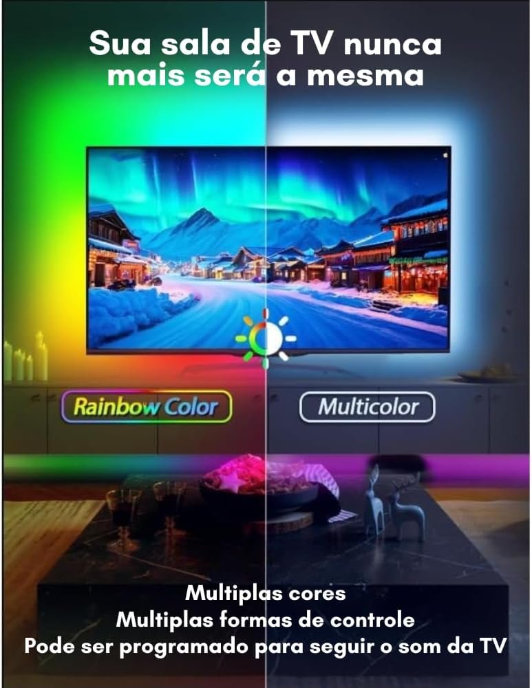 Fita LED RGB 5 Metros Com Controle Remoto, Sensor de Som, As Luzes Acompanham a Música, Entrada USB, Perfeita Para Salas de TV, Setup Gamer, Quartos, Bares e Festas, Decoração, Controle de Cores - Imagem 4