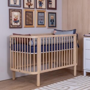 Berço Americano para Bebê de Madeira Carvalho Mel Linha Kurve Quater