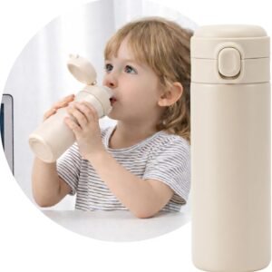 Garrafa Térmica Parede Dupla, 350ml, Inox, Tampa Abre e Fecha Fácil, Conserva Bebidas Geladas por 24h (Creme)