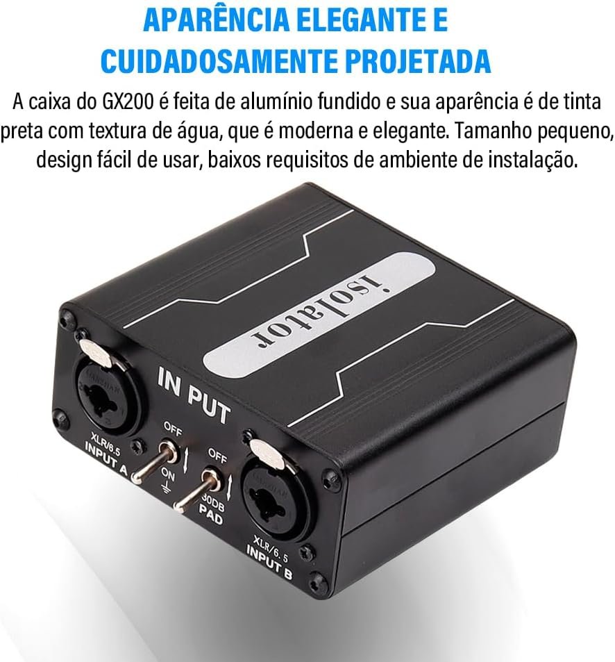Isolador de áudio, efetor de isolamento de sinal XLR 6.5# eliminação de ruído de som atual adequado para mixers, veículos, microfones, transmissões ao vivo, conferências GX200 Audio isolator kar-ton - Imagem 4