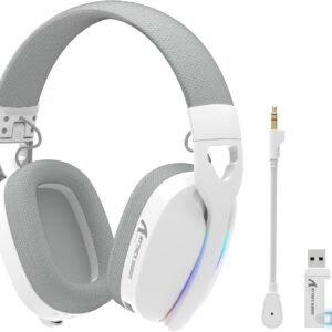 ATTACK SHARK L90 Fone de ouvido sem fio ultraleve para jogos,BT,2.4G,3.5 mm com fio,RGB dobrável, som surround 7.1,protetores auriculares com microfone removível com cancelamento de ruído(Branco)