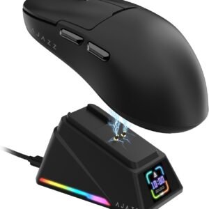 ATTACK SHARK x A.JAZZ AJ159APEX Mouse sem fio para jogos de 8kHz ultraleve 56g com tela magnética, dock de carregamento 42000DPI, PAW3950, BT/2.4 GHz/tipo C, programável com fio para PC Gamer (Preto)