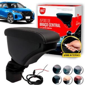 Apoio de Braço Encosto Nissan Kicks Ano 2016 Até 2021 C/Usb (Preto C/Linha Branca)