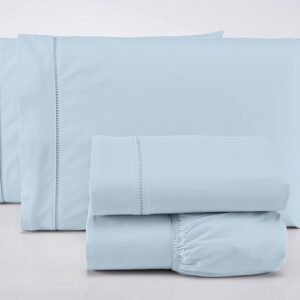 Jogo Lençol Queen 3 Peças 400 Fios 100% Algodão Premium (Azul)