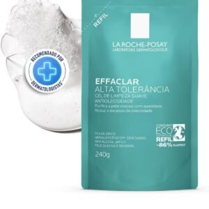 La Roche-posay Effaclar Gel Alta Tolerância. Limpeza Facial. Limpa a Pele Suavemente Reduzindo a Oleosidade e Eliminando o Brilho. Pele Oleosa e Sensível. Caprylyl Glycol, Glicerina, PCA de Zinco.