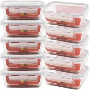 Mozcada – Kit 10 Potes de Vidro Marmita 600ml Hermético com Trava Retangular