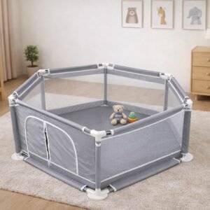Cercadinho Bebê Infantil Grande com Zíper e Base Reforçada – Chiqueirinho Dobrável com Tela Respirável e Montagem Fácil (Cinza)