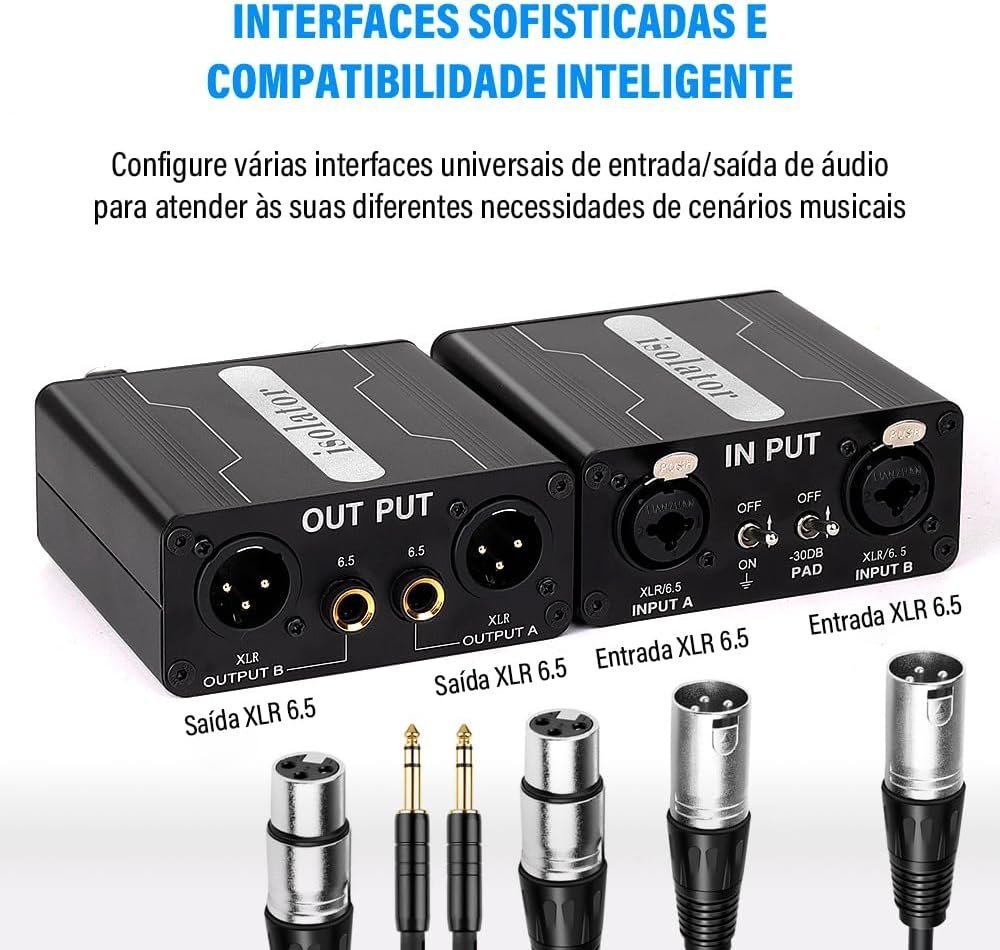 Isolador de áudio, efetor de isolamento de sinal XLR 6.5# eliminação de ruído de som atual adequado para mixers, veículos, microfones, transmissões ao vivo, conferências GX200 Audio isolator kar-ton - Imagem 3