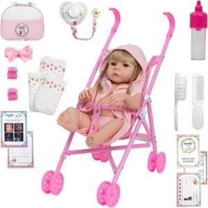 Bebê Reborn Menina Realista Roupão Carrinho Enxoval Completo