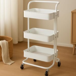 Carrinho Organizador Multiuso 3 Prateleiras Com Rodinhas 360° (Branco)