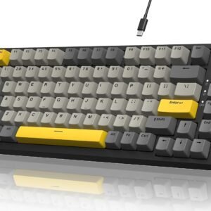 ATTACK SHARK x AJAZZ AK820 Teclado mecânico para jogos RGB com fio e botão CNC,layout 75% ANSI,junta de 82 teclas,5 espumas de absorção de som,interruptor linear hot-swap,para PC MAC (Cinza Amarelo)