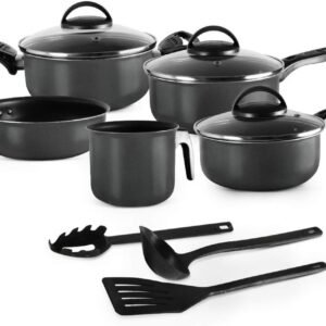 Conjunto De Panelas 08 Peças Preto Antiaderente Elegan