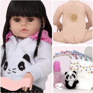 Boneca Reborn Realista Menina Pandinha Morena Baby 30 Frases
