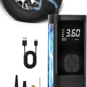 Compressor de ar portátil sem fio com bateria recarregável de 4000 mAh, lanterna LED e medidor de pressão digital para encher pneus de carros, motocicletas, bicicletas, bolas e piscinas infláveis