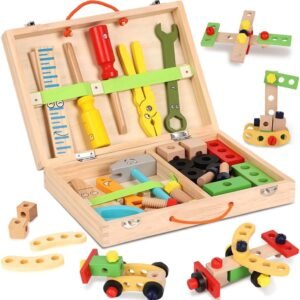 Ferramentas Madeira Construção Kits, Bancada de Ferramentas em Madeira 34 Peças, Brinquedos Educativos