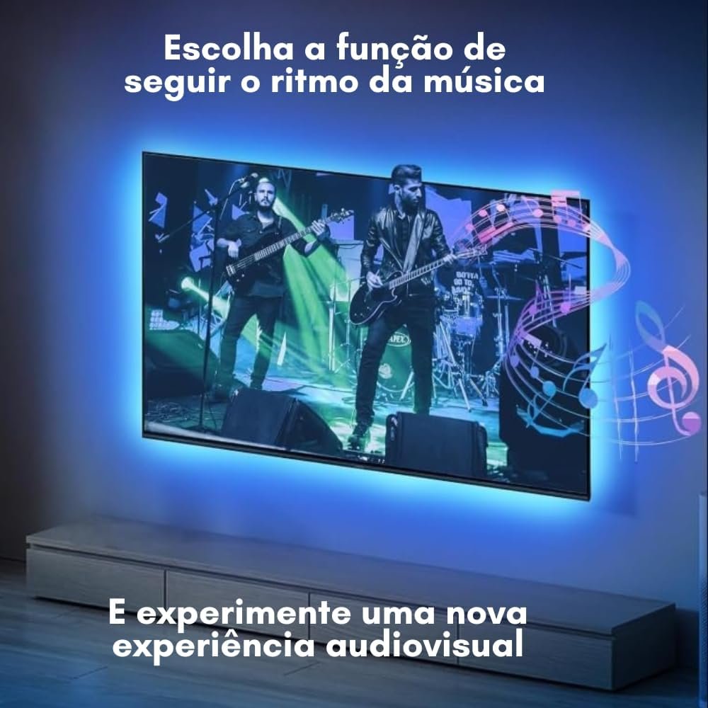 Fita LED RGB 5 Metros Com Controle Remoto, Sensor de Som, As Luzes Acompanham a Música, Entrada USB, Perfeita Para Salas de TV, Setup Gamer, Quartos, Bares e Festas, Decoração, Controle de Cores - Imagem 5