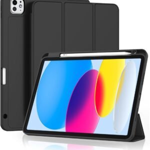 Capa para iPad Pro 13 Polegadas M5 / M4 (2025/2024) Case com Compartimento para Caneta Stylus Três Dobras Capinha Traseira em TPU Macio Função de Ativação/Suspensão Automática – Preto