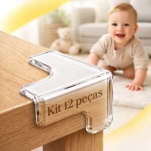Kit com 12 Peças Protetor de Quina para Bebê, Silicone, Com Fita Dupla Face, Transparente, Segurança Infantil Idoso Anti Impacto Fácil Instalação Móveis Mesa Rack