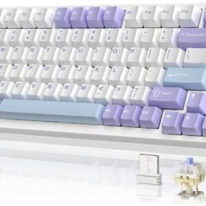 ATTACK SHARK x AJAZZ AK820PRO Teclado mecânico para jogos RGB 75% com tela TFT e botão,ANSI,2.4G/BT5.1/USB-C com fio,5 espumas de absorção de som,interruptor linear hot-swap para PC MAC(Roxo Azul)