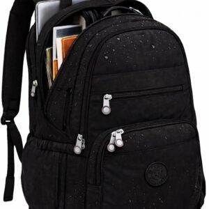 Mochila Grande 30L Nylon Impermeável Feminina Masculina Escolar Juvenil Notebook 15″ — Mochila Preta Resistente com Múltiplos Bolsos, Leve, Casual e Reforçada para Escola e Viagens