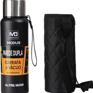 MODUS Garrafa Térmica De Aço Inoxidável Isolada A Vácuo Com Copo Portátil E Bolsa (Preto 1000ML)