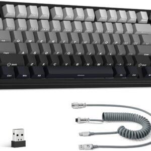 ATTACK SHARK X85 Teclado Mecânico Sem Fio de Jogo com Botão Trocável Quente BT/2.4GHz/USB-C Side Print PBT Keycaps 75% Teclado de Junta RGB Cabo Bobinado Linear Branco Jade Switch para PC/MAC/Win