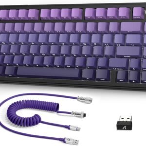 ATTACK SHARK X85 Teclado de jogo mecânico sem fio com botão Hot Swappable Side Print PBT Keycaps 75% Teclado de vedação RGB Cabo enrolado Linear Branco Jade Switch para PC/MAC/Win-Roxo