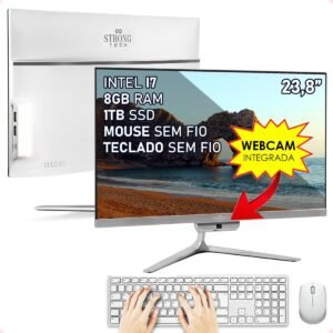 Computador Completo All In One Intel Core i7 23,8″ Full HD 8GB SSD 1TB 4 Núcleos Super Turbo Hdmi Teclado e Mouse Strong Tech