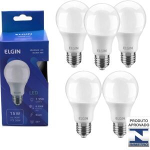 Kit Lampada led 15W 6500k Branco Frio Bivolt – Elgin – 5 Unidades