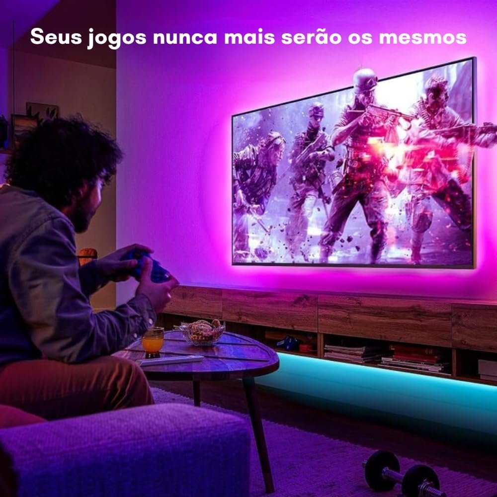 Fita LED RGB 5 Metros Com Controle Remoto, Sensor de Som, As Luzes Acompanham a Música, Entrada USB, Perfeita Para Salas de TV, Setup Gamer, Quartos, Bares e Festas, Decoração, Controle de Cores - Imagem 7