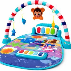 Tapete de Atividades para Bebê com Piano Musical e Móbiles Interativos Centro de Diversão Sensorial 0 a 18 Meses Estimula Coordenação e Desenvolvimento Cor Azul