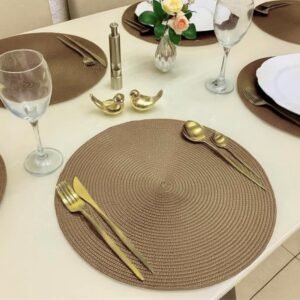 Kit 6 Peças Jogo Americano Redondo – Sousplat Redondo para Mesa Posta – Jogo Americano Elegante para Jantar, Almoço e Café – UpShop (marrom caramel)
