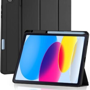 Capa Tablet para Samsung Galaxy Tab S6 Lite 10.4 Polegadas 2024/2022/2020 Capinha com Compartimento para Caneta Stylus Três Dobras Traseira em TPU Macio Função de Ativação/Suspensão Automática – Preto