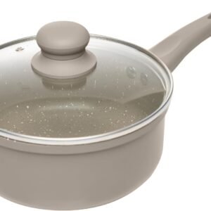 LYOR – Panela de Indução 18cm Taupe Alumínio com Revestimento Cerâmico e Tampa de Vidro